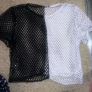 Fashion Nova Black and White Mesh Top